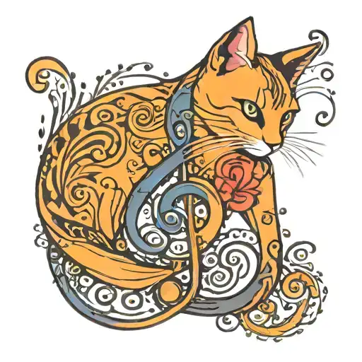 Treble clef in the form of a cat, tail - top of the clef, head - bottom of the clef, in the form of a tattoo tattoo design idea
