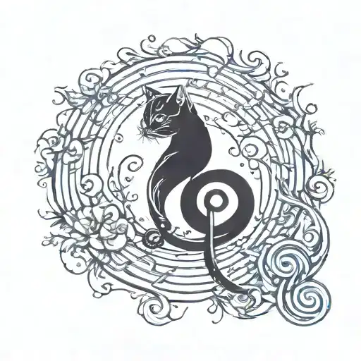 cat in the form of a treble clef symbol tattoo design idea