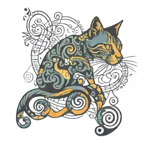 Colored tattoo: a cat in the form of a treble clef  tattoo design idea