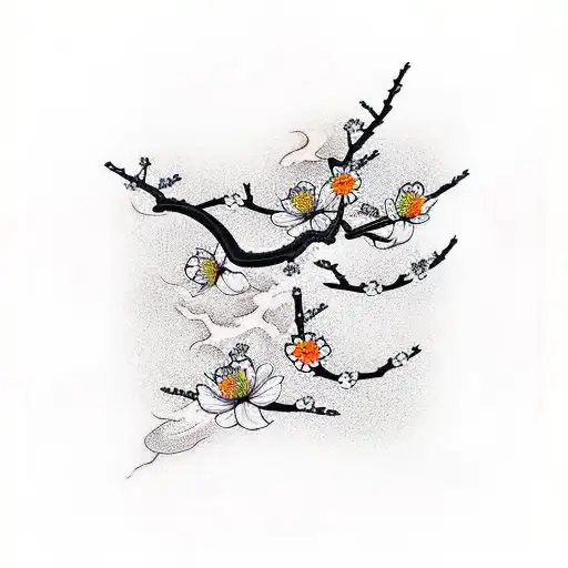 ichigo ichie in calligraphy with cherry blossom tree sleeve tattoo design idea