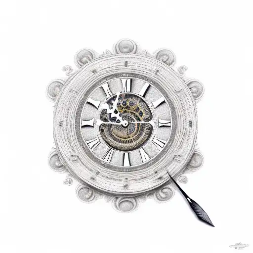 clock with the words 'ver restest der rostest" inscribed tattoo design idea