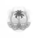 Palm Tree with celtic knots and ocean waves tattoo design idea