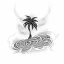 Palm Tree with celtic knots and ocean waves tattoo design idea