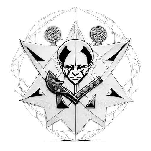 Incorporate symbols from God of War and Matrix to create a tattoo representing the fusion of gaming and software development tattoo design idea