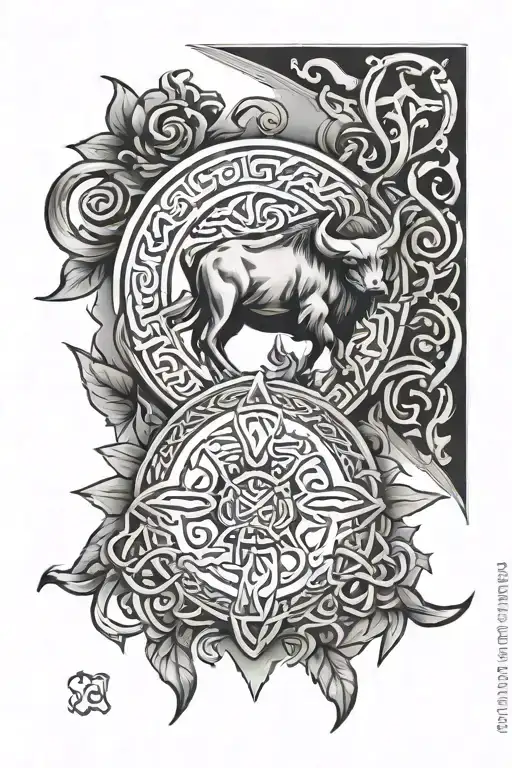 celtic arm band with taurus zodiac sign and dates 17-04-2018, 05-08-2020 and 12-02-2024 around the forearm tattoo design idea