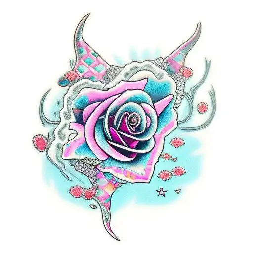 rose hearts flowers turquoise pink title fish sea stars tattoo design idea