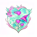rose hearts flowers turquoise pink title fish sea stars tattoo design idea