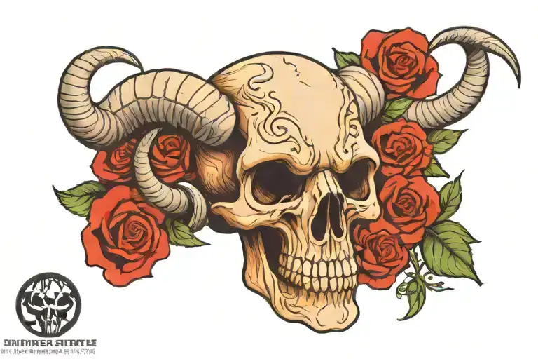 aries skull horror tattoo design idea