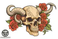 aries skull horror tattoo design idea