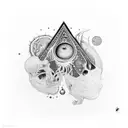 A surrealistic artwork depicting a bohemian scene with vibrant colors and abstract elements, showcasing the love for art and bohemia. tattoo design idea