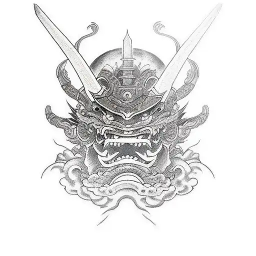 omi Dragon wearing a samurai helmet tattoo design idea