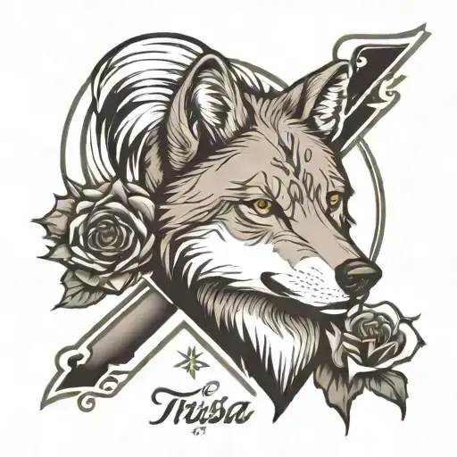 forearm tatto of wolf with  name Trisha tattoo design idea
