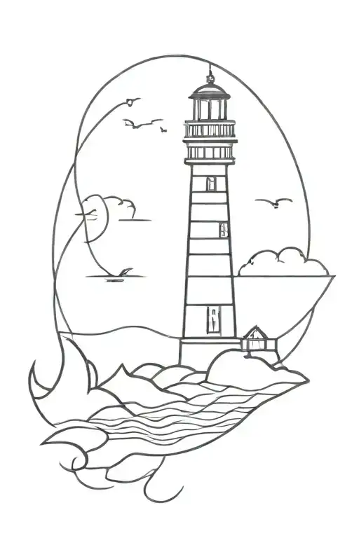 lighthouse and sea tattoo design idea