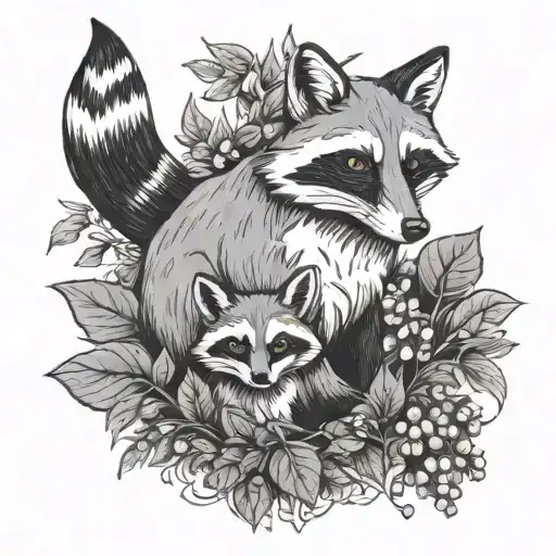 Fox and Raccoon Surrounded by Ivy Plant tattoo design idea