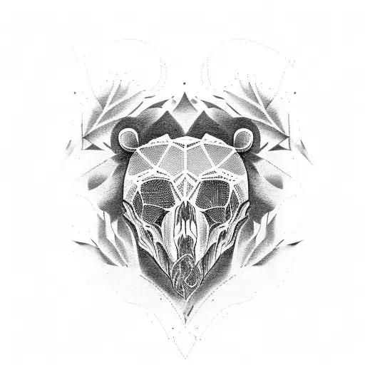 BEAR SKULL LEAFES tattoo design idea