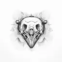 BEAR SKULL LEAFES tattoo design idea