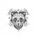 BEAR SKULL LEAFES tattoo design idea