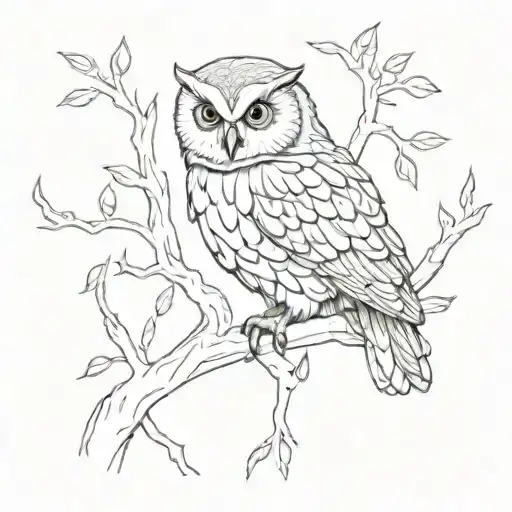 owl perched on tree branch  tattoo design idea
