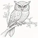 owl perched on tree branch  tattoo design idea