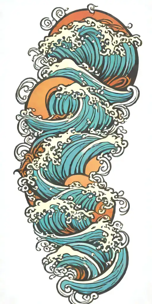 ocean waves flowing tattoo design idea