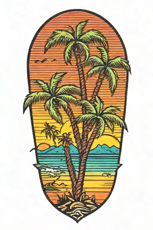 palm trees colors sunset tattoo design idea