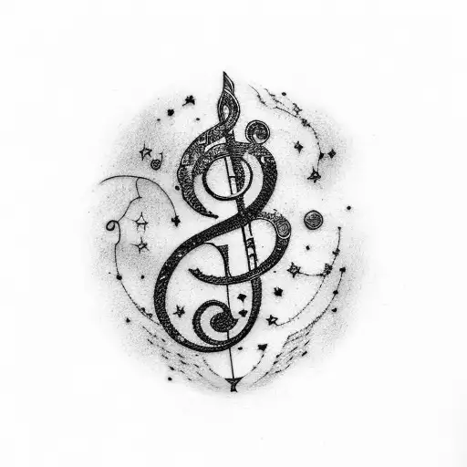 A tattoo of a treble clef formed by a constellation of stars tattoo design idea