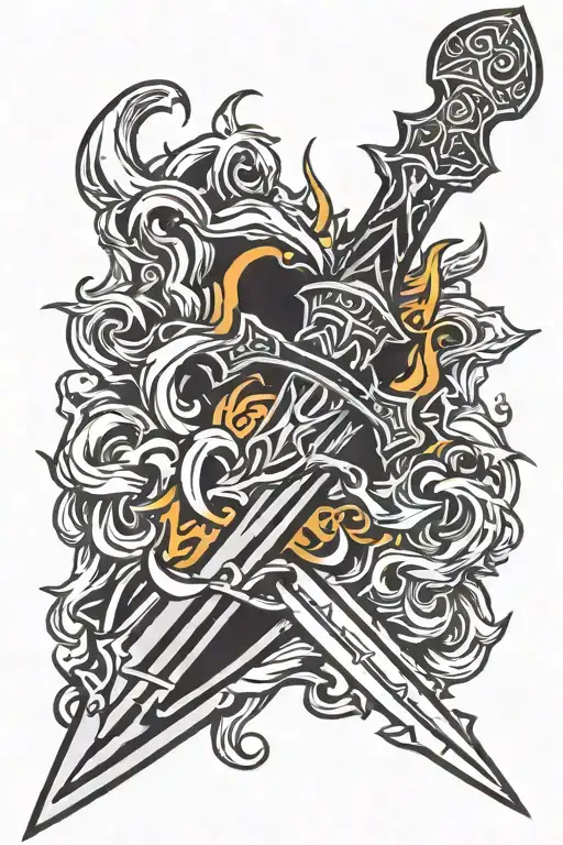 sword with flame burns tattoo design idea