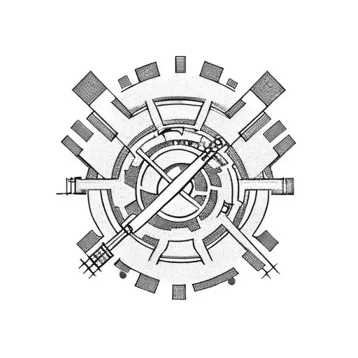 Communist hammer and sickle surrounded by clockwork gears tattoo design idea