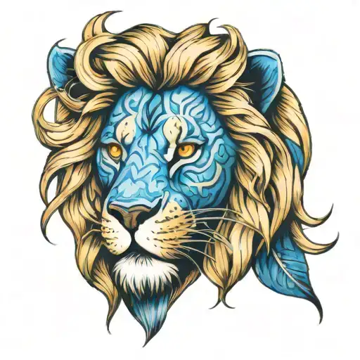 A lion with blue eyes and golden hair tattoo design idea