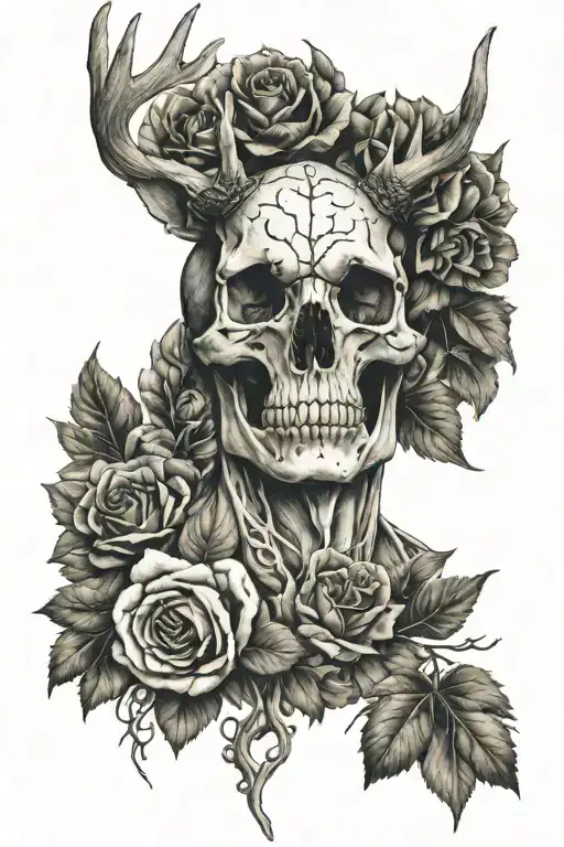 deer algiz pagan skull tattoo design idea