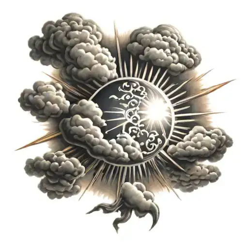 SUN AND CLOUDS WITH SUN RAYS tattoo design idea