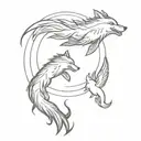 Phoenix, koi fish and wolf howling at the moon tattoo design idea