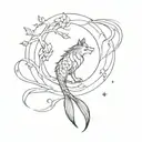 Phoenix, koi fish and wolf howling at the moon tattoo design idea