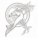 Phoenix, koi fish and wolf howling at the moon tattoo design idea
