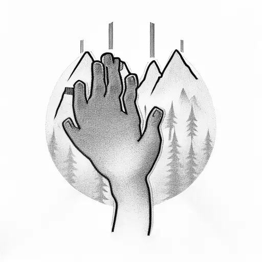 Jesus walking hand in hand with a little boy, with mounttains in the background. tattoo design idea