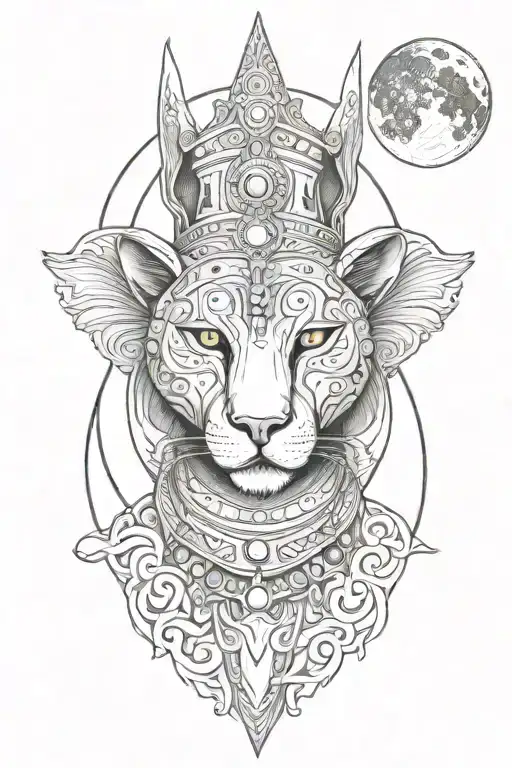 sekhmet in fullmoon tattoo design idea