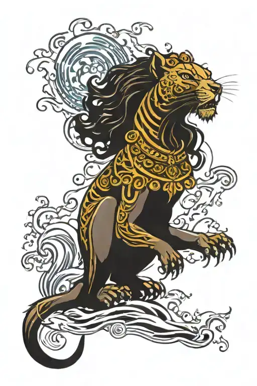 sekhmet endulging storms in ocean tattoo design idea