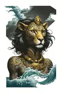 sekhmet endulging storms in ocean tattoo design idea