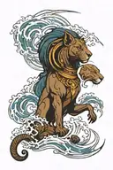 sekhmet endulging storms in ocean tattoo design idea