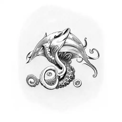 japanese waves with an orca an octopus and nautilus from league of legends tattoo design idea