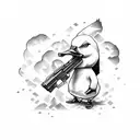 Duck holding a gun while wearing a mafia outfit tattoo design idea