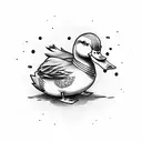 Duck holding a gun while wearing a mafia outfit tattoo design idea