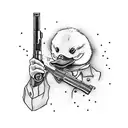 Duck holding a gun while wearing a mafia outfit tattoo design idea