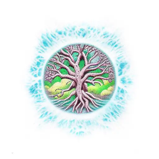atomic bomb with tree of life and DNA tattoo design idea