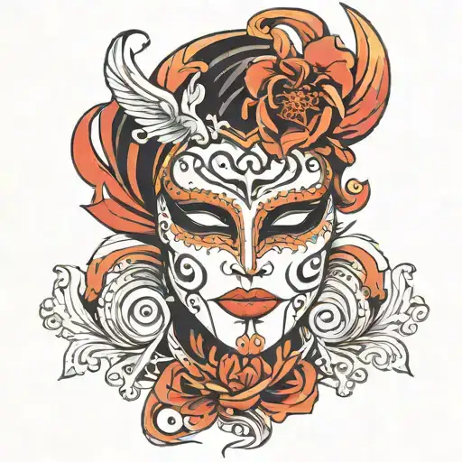 Venetian mask with Breton information tattoo design idea
