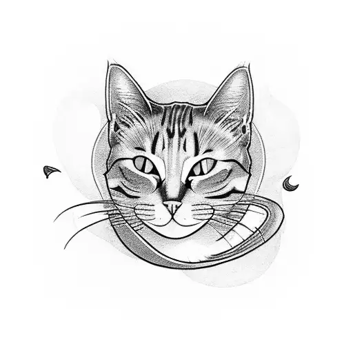 cat with its tail as a blue crescent moon tattoo design idea