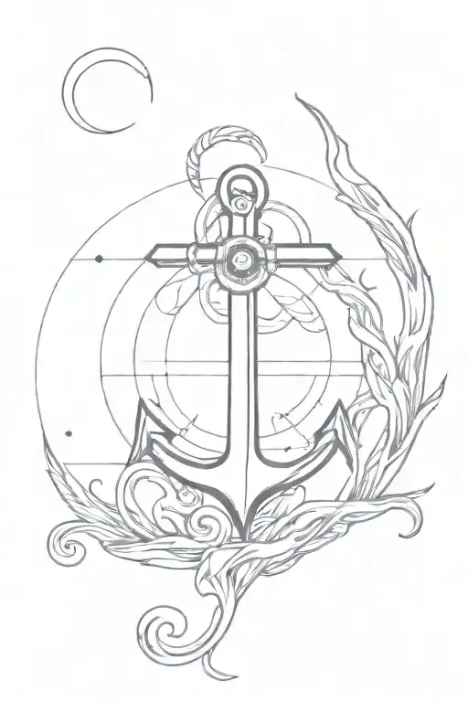 Trident anchor compas neptun waves tattoo design idea