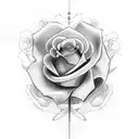 script writing with the names Serena and Sebastian with a rose and a love heart tattoo design idea