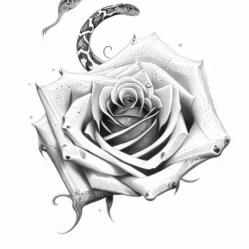 Rose with snake tattoo design idea