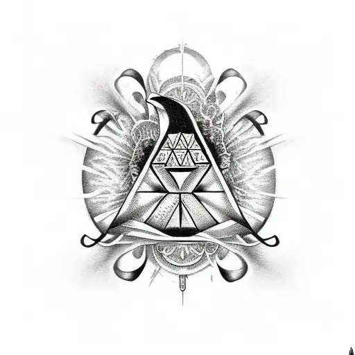 /imagine tattoo in black and white with a realistic looking crow digging up a hidden Triforce covered by traces of remai tattoo design idea